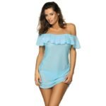 Hellblaue Strandtunika mit Carmenausschnitt – Bild 3