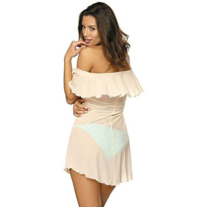 Strandtunika mit Carmenausschnitt Beige – Bild 3