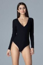 Langarm Body mit V-Ausschnitt