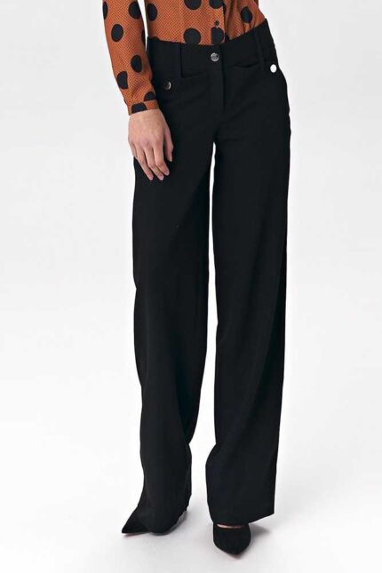 Schwarze Damenhose im Palazzo Stil