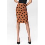 Brauner knielanger Businessrock mit Punkten