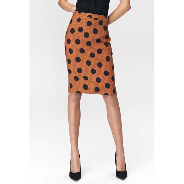 Brauner knielanger Businessrock mit Punkten