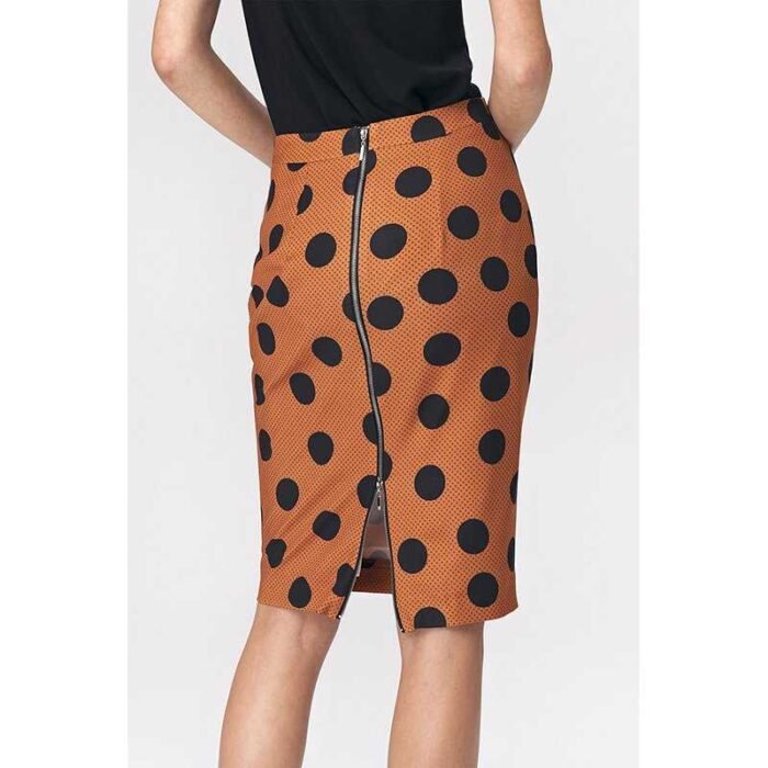 Brauner knielanger Businessrock mit Punkten