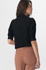 Schwarze Kurzarm Bluse mit Puffärmel
