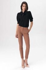 Schwarze Kurzarm Bluse mit Puffärmel