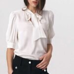 Weisse elegante Kurzarm Bluse mit Puffärmel
