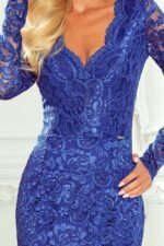 Blaues Hautnahes Cocktailkleid mit Spitze