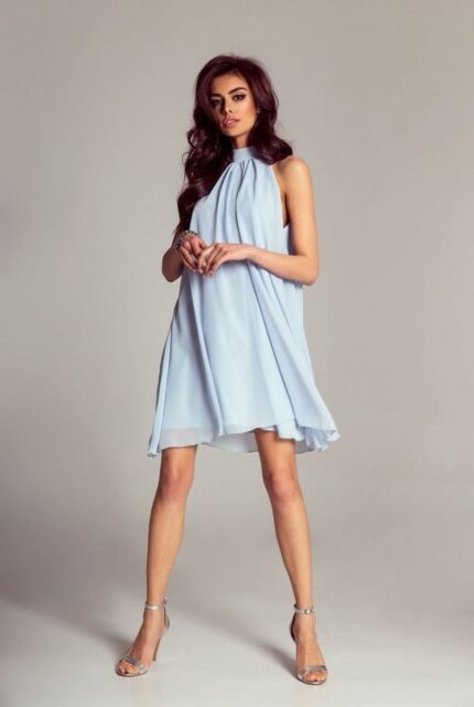 Elegantes blaues luftiges Chiffon Cocktailkleid