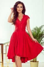 Rotes edles Abendkleid mit Spitzenoberteil