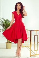 Rotes edles Abendkleid mit Spitzenoberteil
