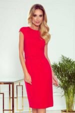 Rotes elegantes Etuikleid in Midilänge