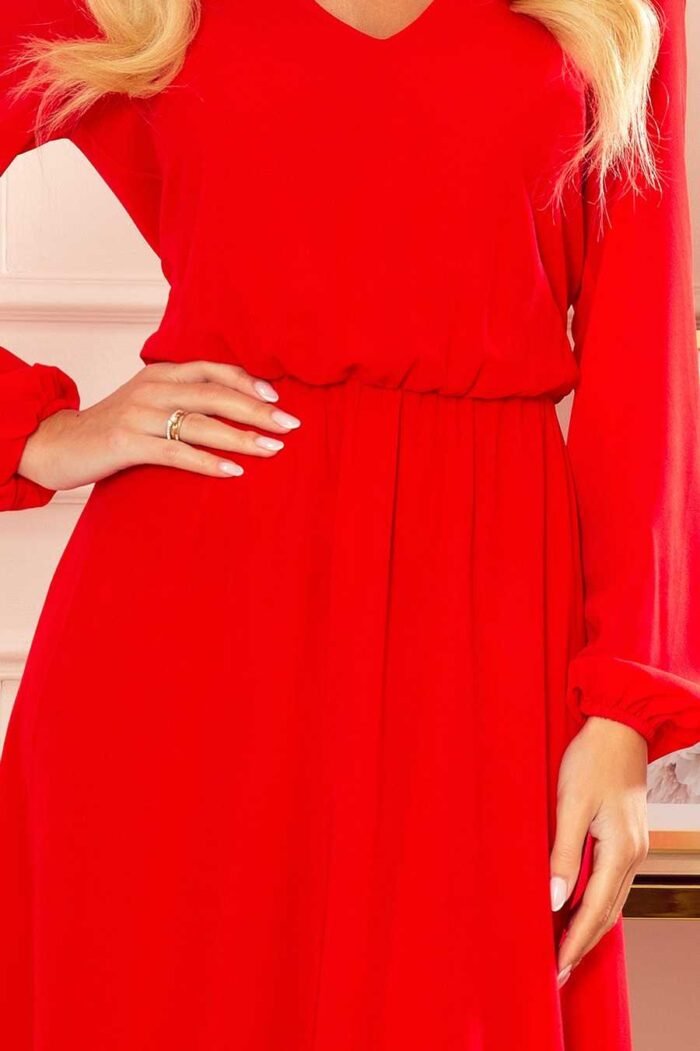 Rotes Chiffon Rüschen Midikleid Größe L – Bild 4