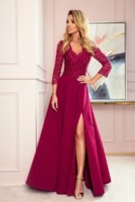 Langes rotes elegantes Spitzen Abendkleid