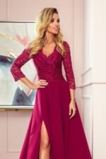 Langes rotes elegantes Spitzen Abendkleid