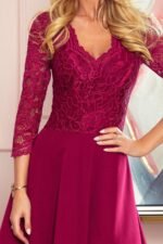 Langes rotes elegantes Spitzen Abendkleid