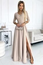 Elegantes Abendkleid mit Spitzenoberteil in Beige