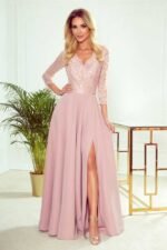 Langes elegantes Spitzen Abendkleid Rosa
