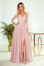 Langes rosa Abendkleid mit Spitzenoberteil