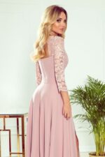 Langes rosa Abendkleid mit Spitzenoberteil
