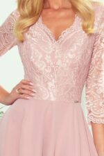 Langes rosa Abendkleid mit Spitzenoberteil