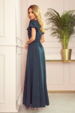 Grünes tailliertes Maxikleid mit Schlitz