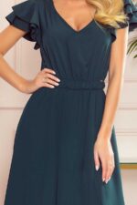 Grünes tailliertes Maxikleid mit Schlitz
