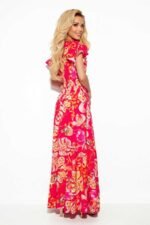 Buntes tailliertes Sommermaxikleid mit Schlitz