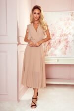 Plissiertes Chiffonkleid Midilänge beige