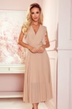 Plissiertes Chiffonkleid Midilänge beige