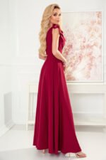 Rotes langes Abendkleid mit Schlitz und Schleifen – Bild 2