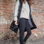 Schwarze glänzende lange Oversized Weste