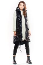 Schwarze glänzende lange Oversized Weste