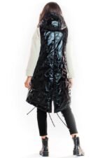 Schwarze lange glänzende Weste im Parka Stil