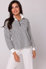 Gestreifter Baumwoll Pullover mit Kragen