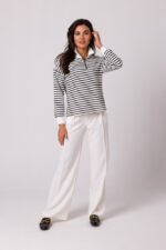 Gestreifter Baumwoll Pullover mit Kragen – Bild 3