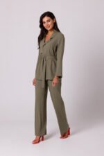 Verschlussloser Blazer mit Bindegürtel in Oliv – Bild 4