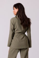 Verschlussloser Blazer mit Bindegürtel in Oliv – Bild 3