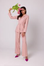 Pinker verschlussloser Blazer mit Bindegürtel – Bild 2