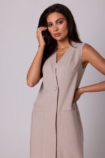 Klassisch elegantes ärmelloses Midikleid in Beige