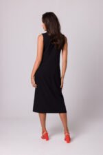 Schwarzes klassisch elegantes ärmelloses Midikleid – Bild 3