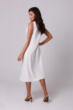 Klassisch elegantes ärmelloses Midikleid in Creme – Bild 3