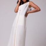 Klassisch elegantes ärmelloses Midikleid in Creme