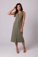 Klassisch elegantes ärmelloses Midikleid in Oliv