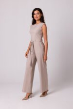 Ärmelloser Overall mit weitem Bein - Beige – Bild 2