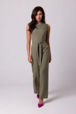 Ärmelloser Overall mit weitem Bein in Oliv – Bild 3