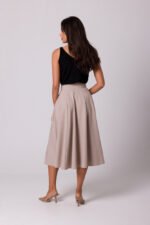 Hochtaillierter ausgestellter Rock in Beige – Bild 2