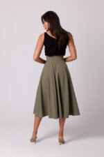 Hochtaillierter ausgestellter Rock in Khaki – Bild 3