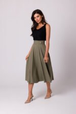 Hochtaillierter ausgestellter Rock in Khaki – Bild 2