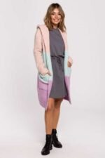 Warme mehrfarbige Longline Strickjacke