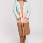 Mehrfarbige Longline Strickjacke mit Kapuze